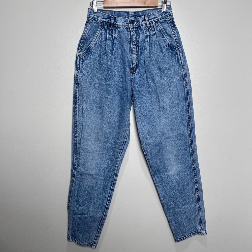 VTG Bill Blass Jeans Womens 12 Blue Pleated High Waist Acid Wash Denim 90s Mom - Picture 2 of 14
